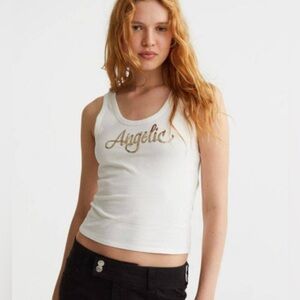 White Tank Top with Gold Lettering